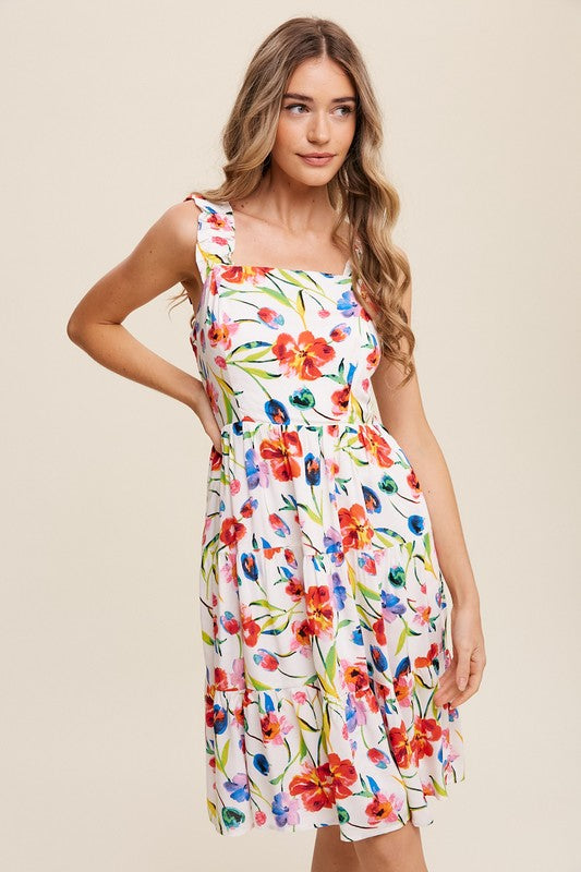 Listicle Tiered Flower Print Dress