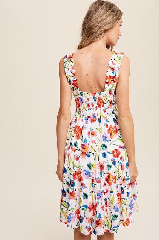 Listicle Tiered Flower Print Dress