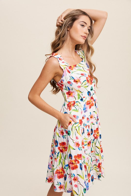 Listicle Tiered Flower Print Dress