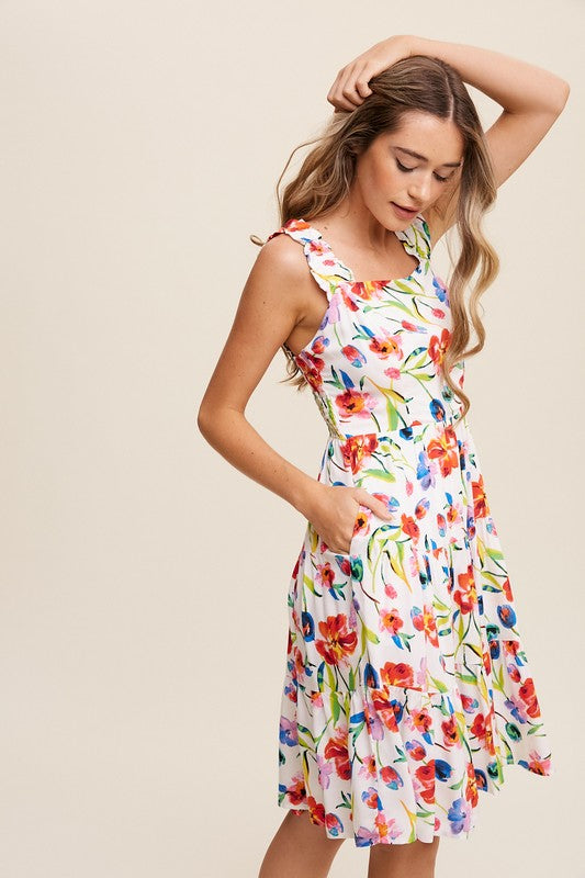 Listicle Tiered Flower Print Dress