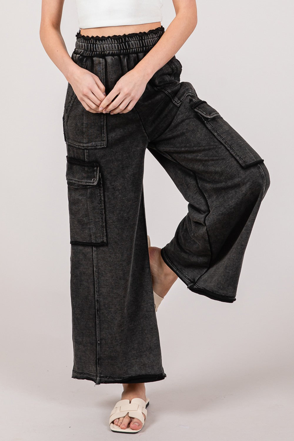 SAGE + FIG Knit Terry Wide Leg Utility Pants