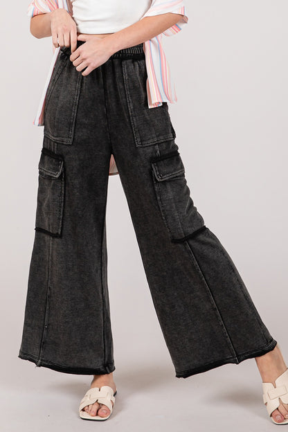 SAGE + FIG Knit Terry Wide Leg Utility Pants