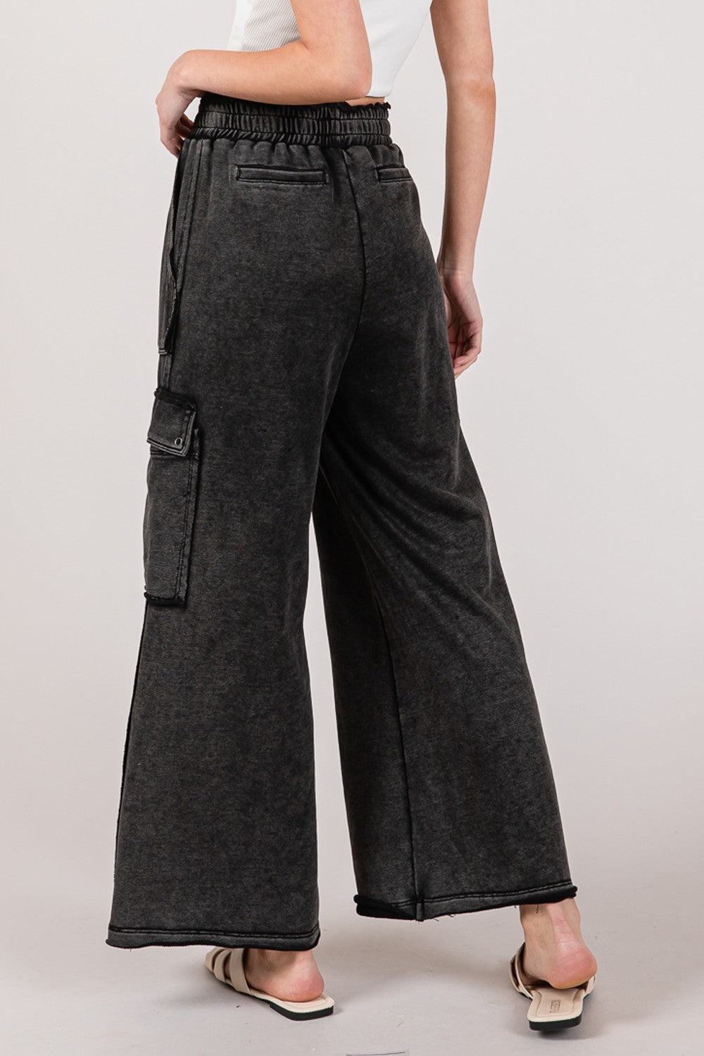 SAGE + FIG Knit Terry Wide Leg Utility Pants