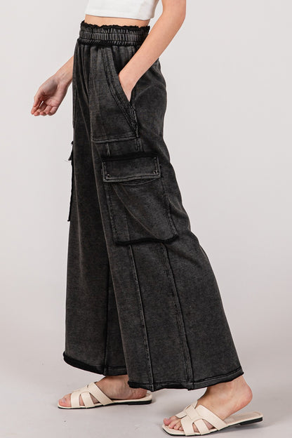 SAGE + FIG Knit Terry Wide Leg Utility Pants