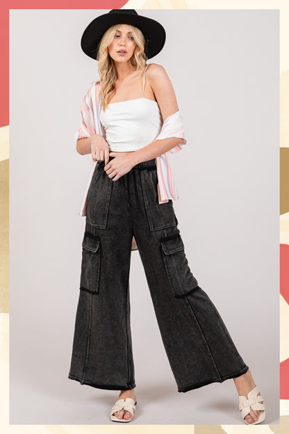 SAGE + FIG Knit Terry Wide Leg Utility Pants