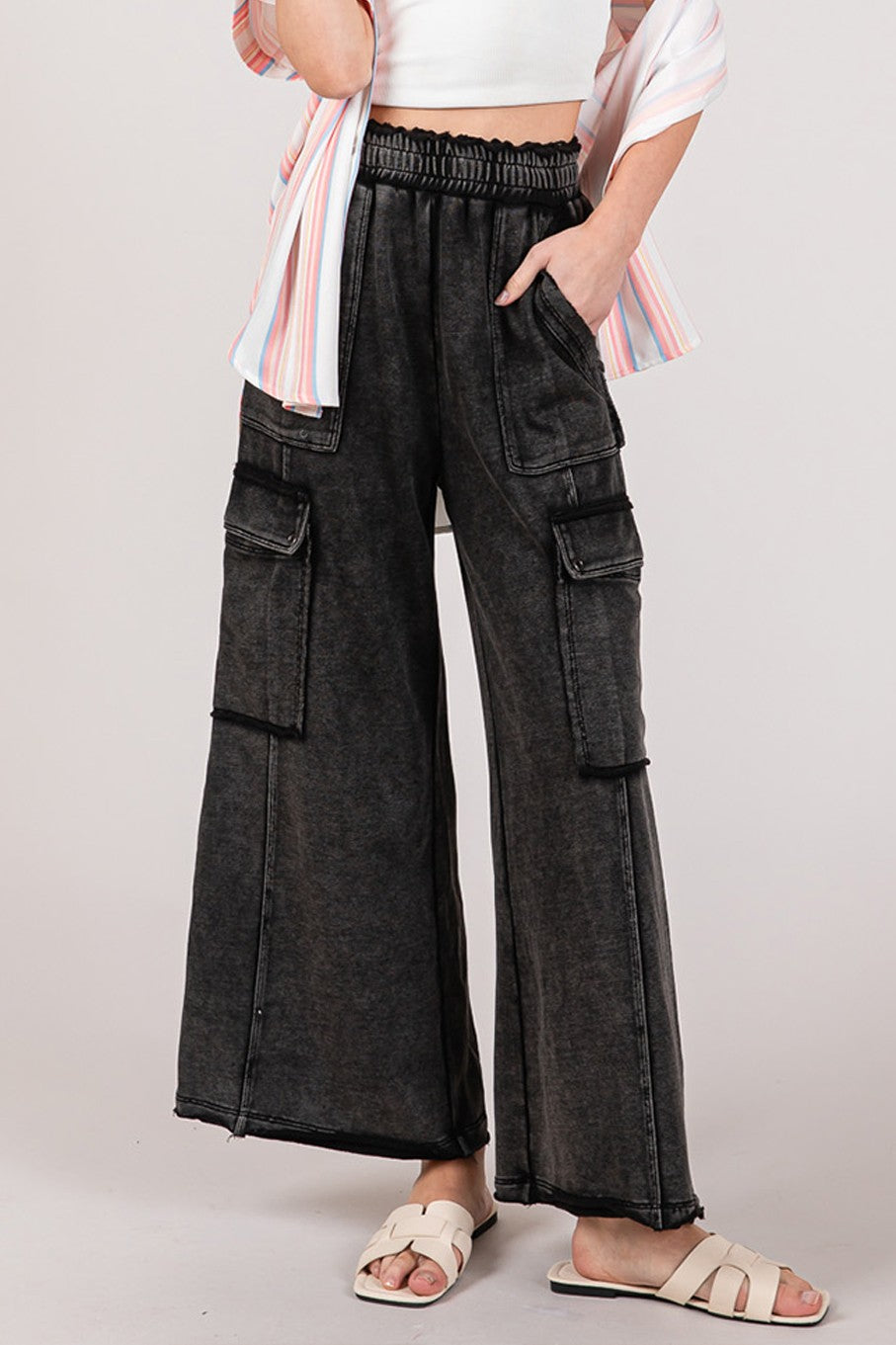 SAGE + FIG Knit Terry Wide Leg Utility Pants