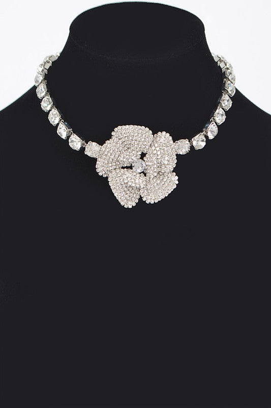 Crystal Flower Statement Choker Necklace