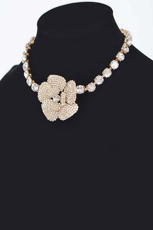 Crystal Flower Statement Choker Necklace