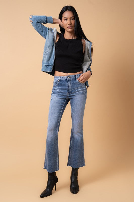 Mid Rise Crop Flare Jeans