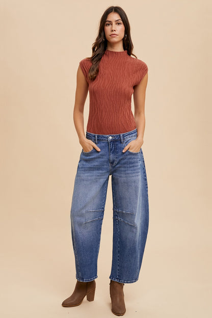 Annie Wear - Mid Rise Barrel Leg Jeans with Pockets