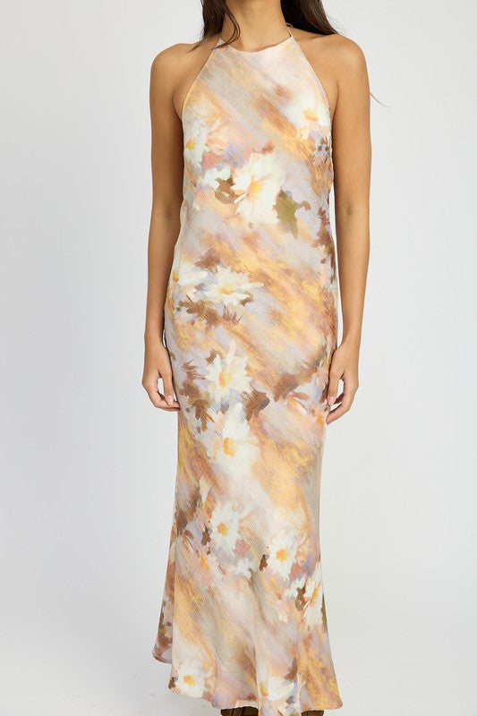 Halter Neck Floral Maxi Dress