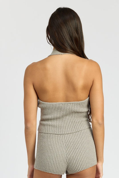 Ribbed Halter Neck Top