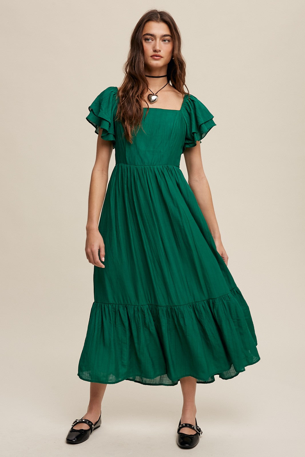 Listicle Square Neck Ruffled Maxi Dress