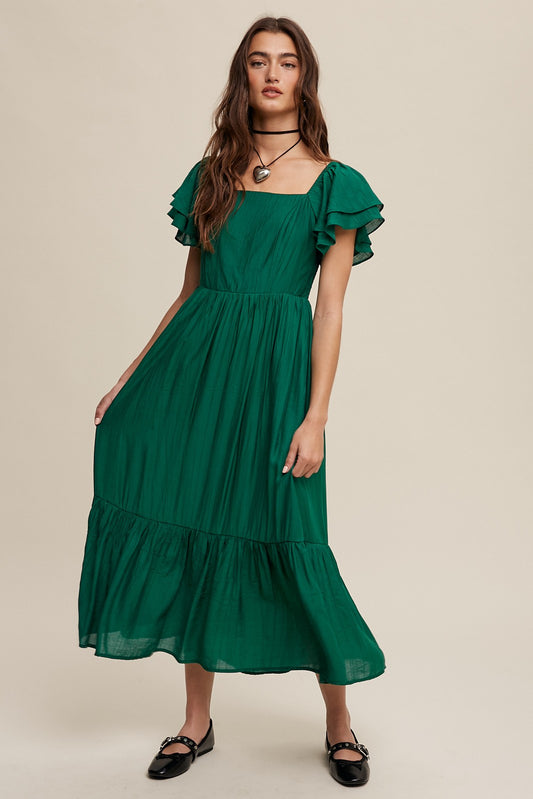 Listicle Square Neck Ruffled Maxi Dress