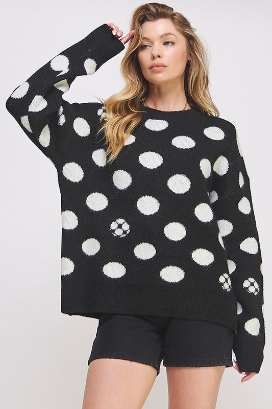 Jade By Jane Plus Size Polka Dot/Soccer Ball Knit Sweater