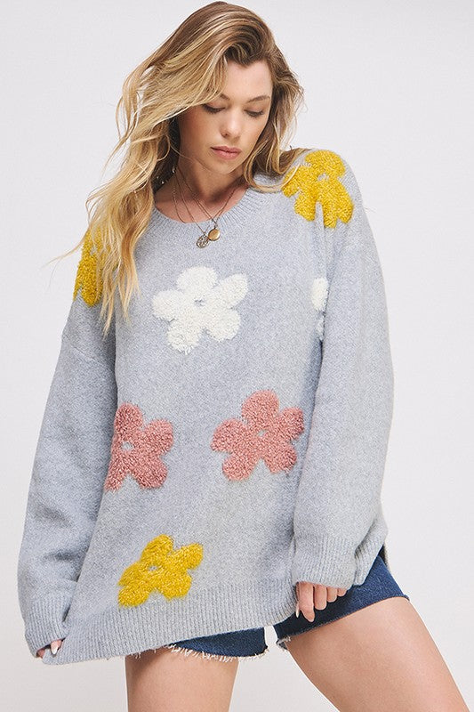 Jade By Jane Plus Size Oversized Floral Knit Sweater