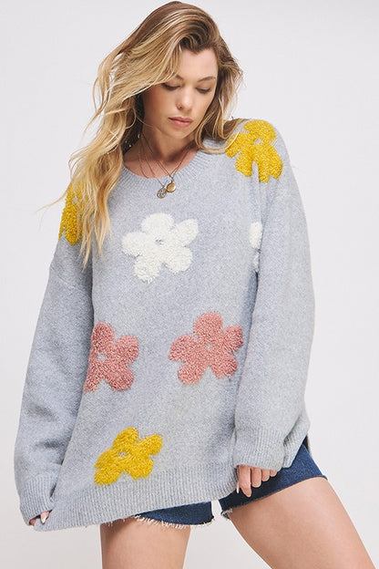 Jade By Jane Oversized Floral Knit Sweater