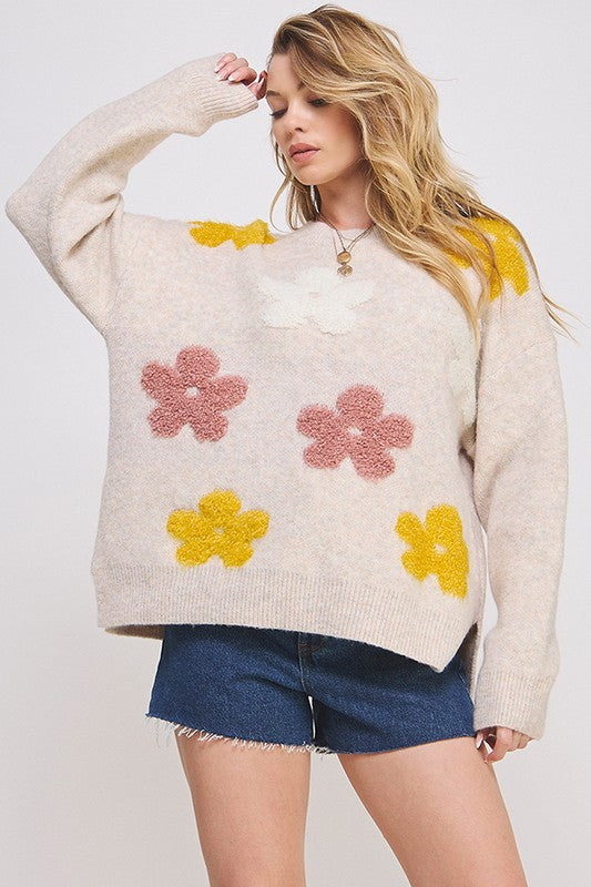 Jade By Jane Oversized Floral Knit Sweater