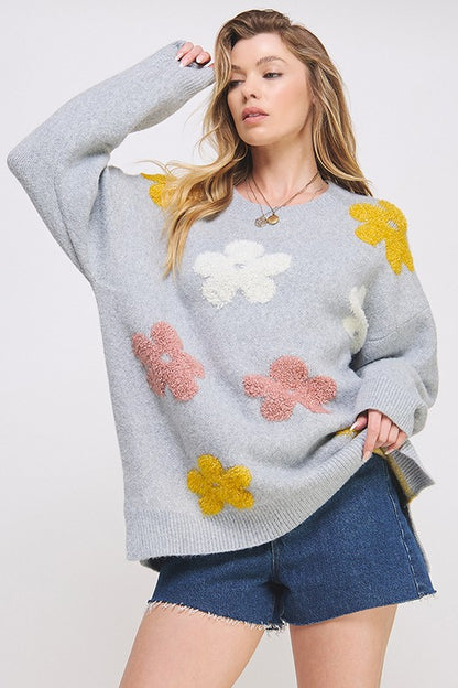 Jade By Jane Oversized Floral Knit Sweater