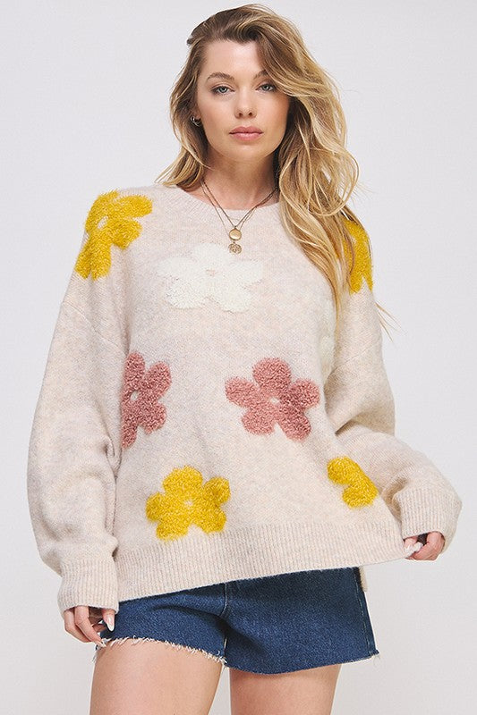 Jade By Jane Oversized Floral Knit Sweater