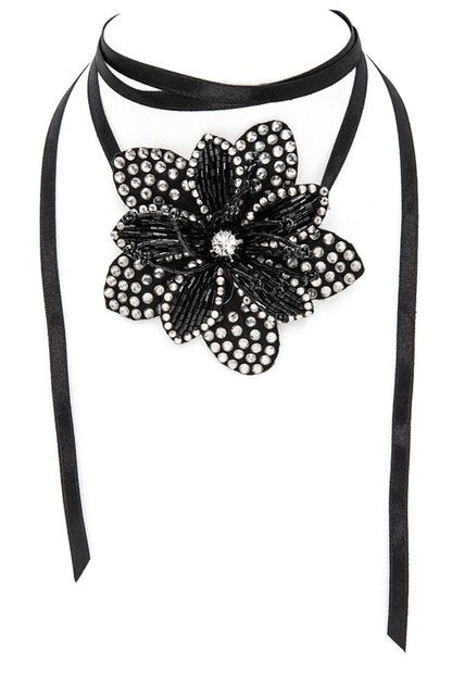 Embellished Beaded Flower Convertible Choker