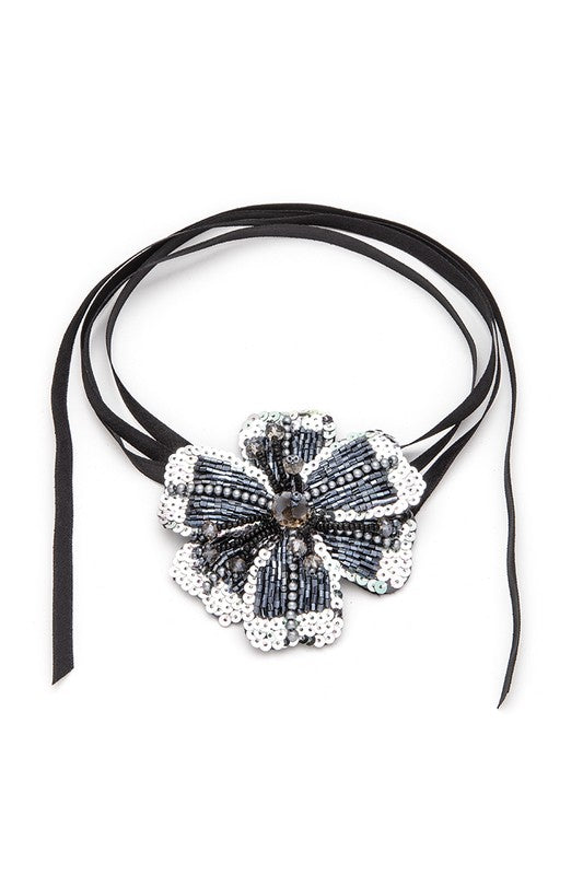 Embellished Sequin Flower Convertible Choker