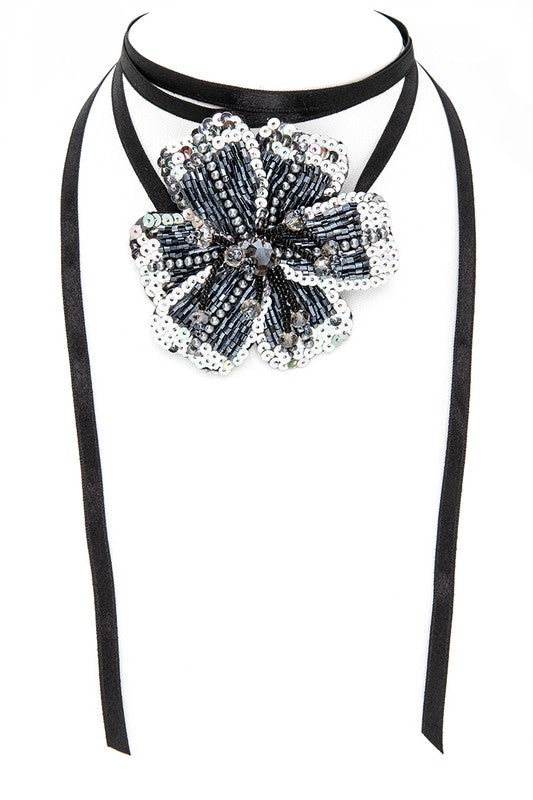 Embellished Sequin Flower Convertible Choker