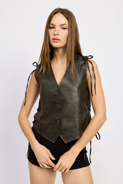 Faux Leather Vest with Adjustable Laces