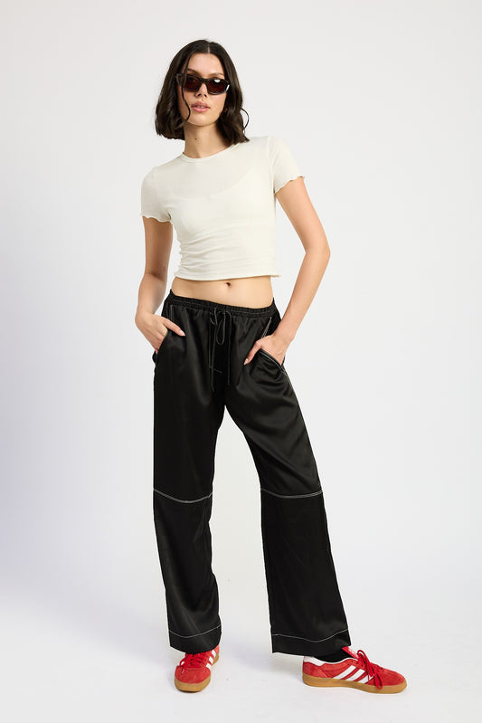 Satin Lounge Pants with Contrast Stitching