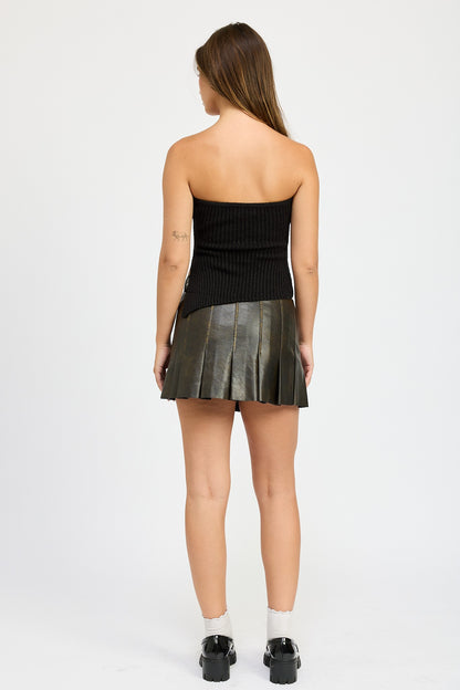 Faux Leather Pleated Skirt