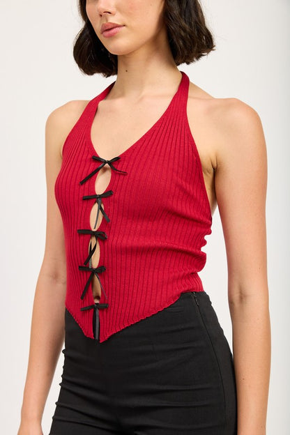 Halter Neck Top with Bow Details