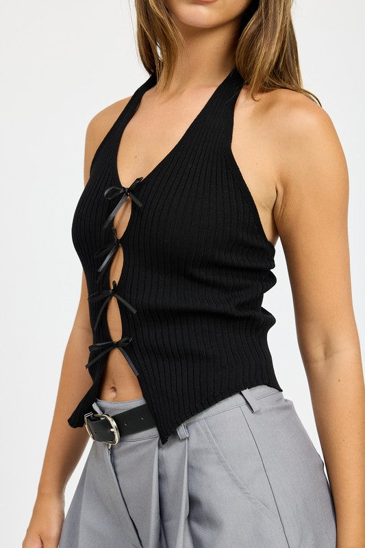 Halter Neck Top with Bow Details