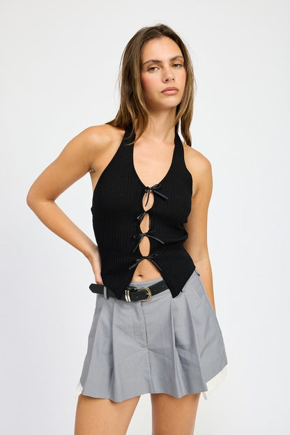 Halter Neck Top with Bow Details