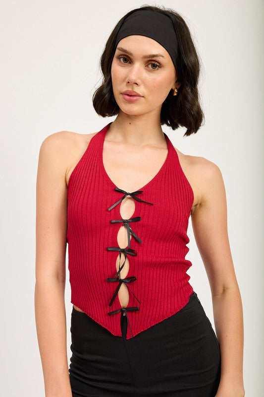 Halter Neck Top with Bow Details