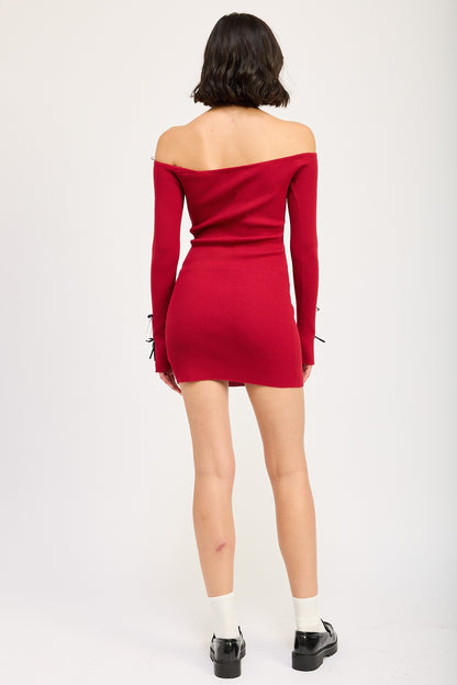 Off Shoulder Bodycon Dress with Bow Details