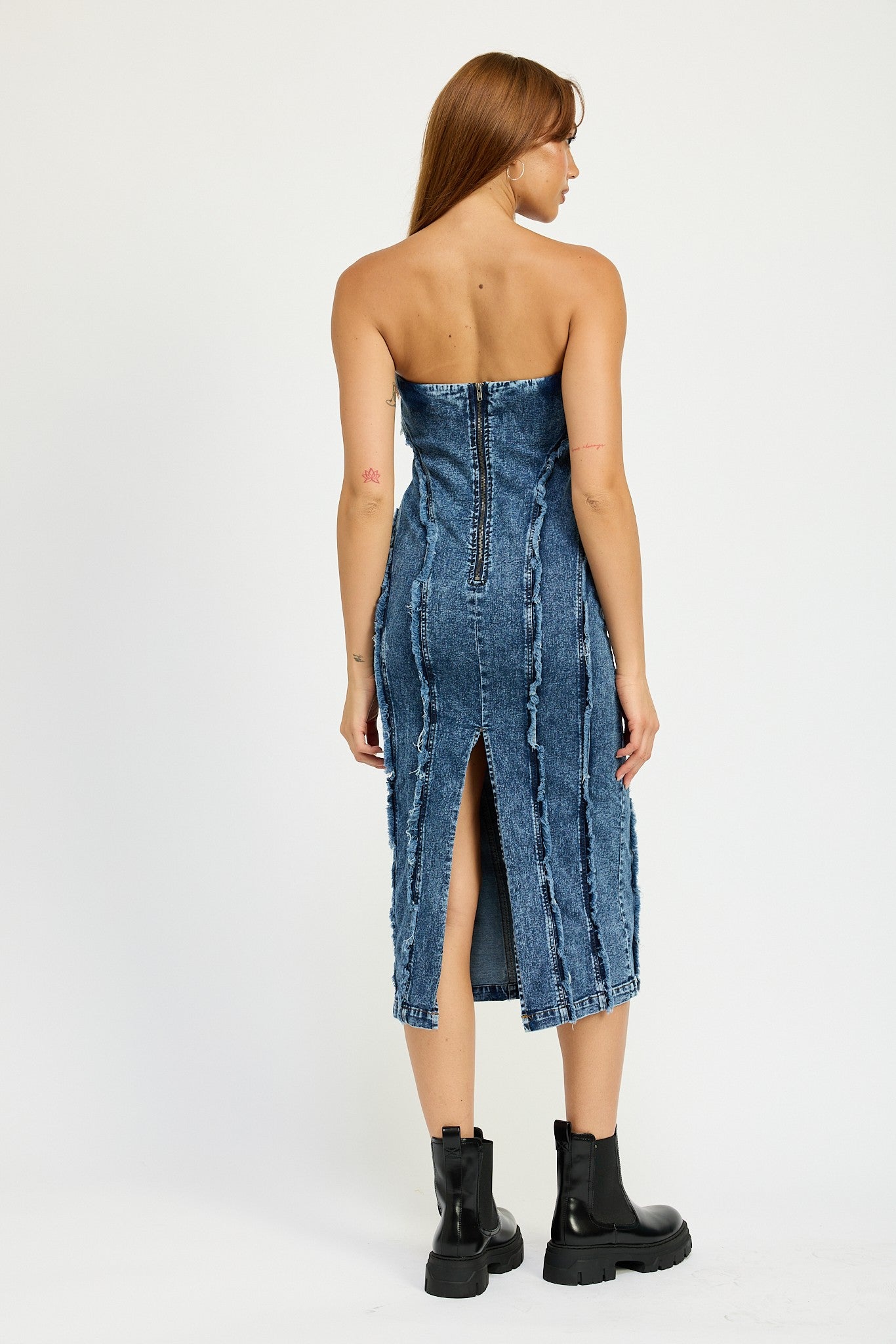 Frayed Seam Denim Tube Dress