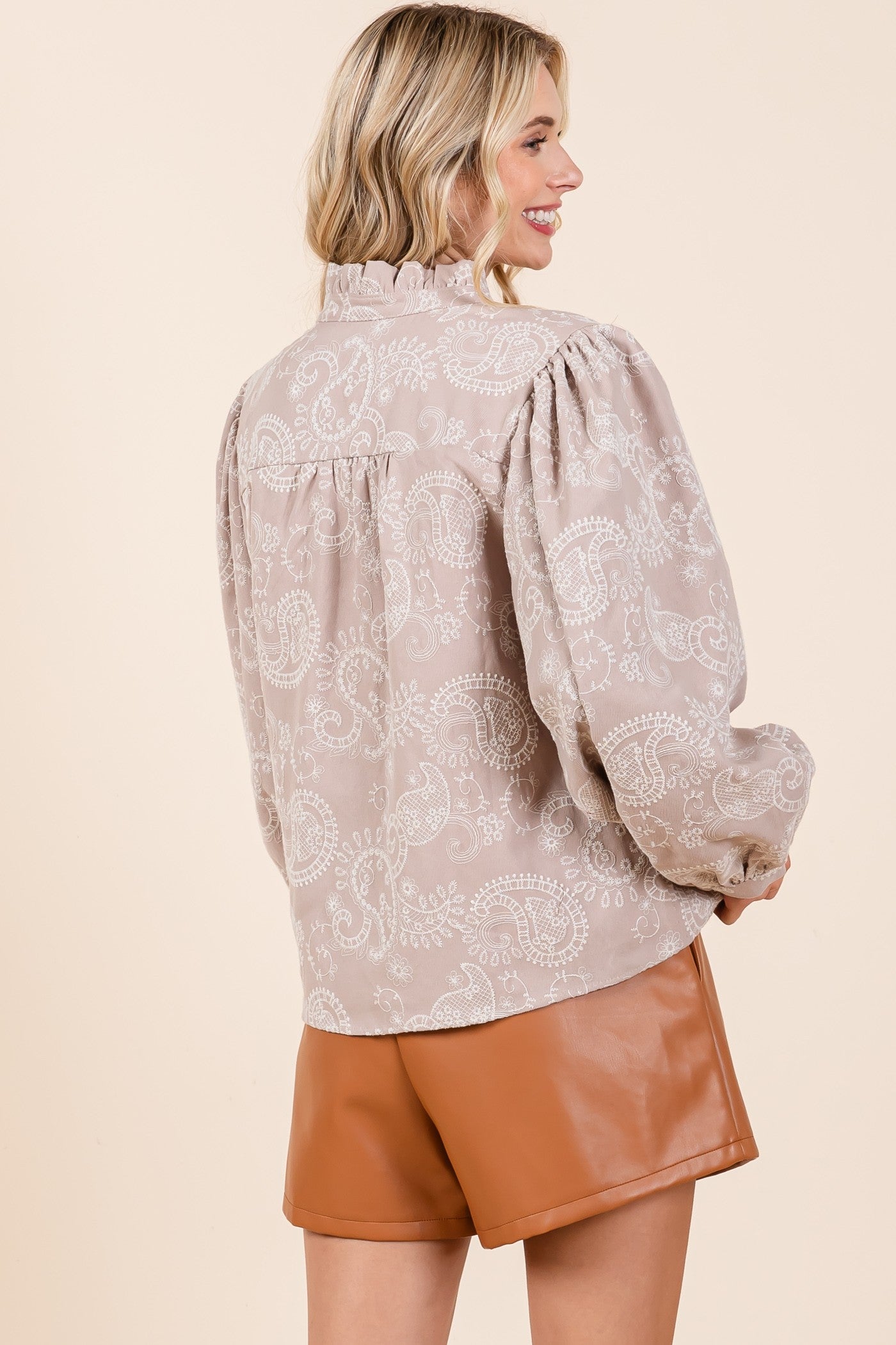 GeeGee Plus Size Paisley Eyelet Laced Blouse