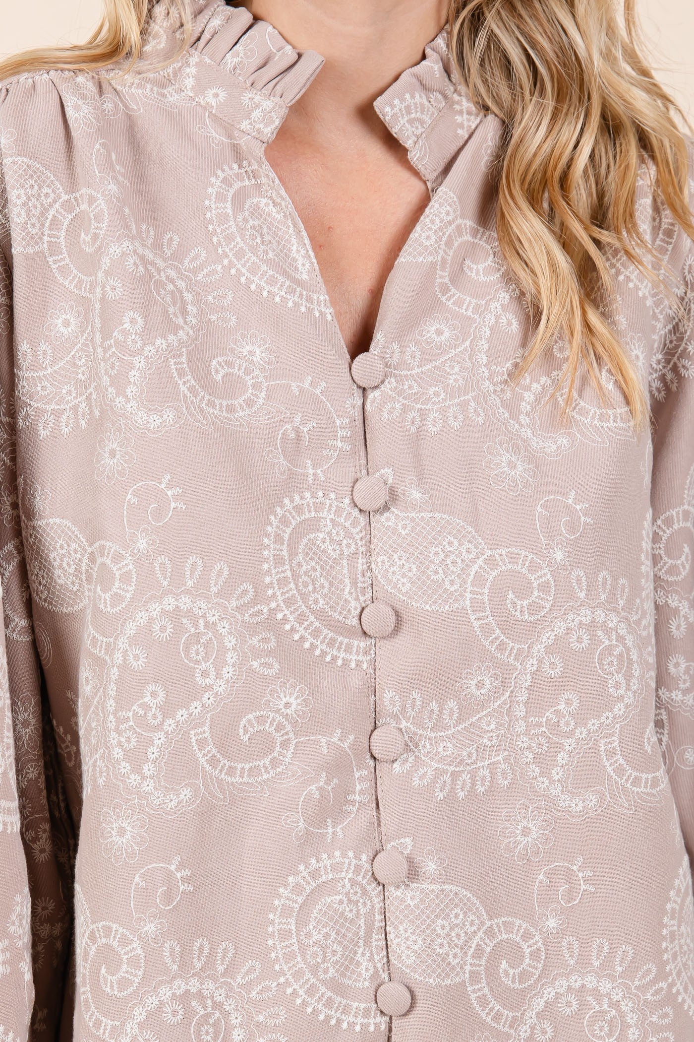 GeeGee Plus Size Paisley Eyelet Laced Blouse