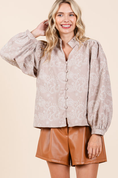 GeeGee Plus Size Paisley Eyelet Laced Blouse