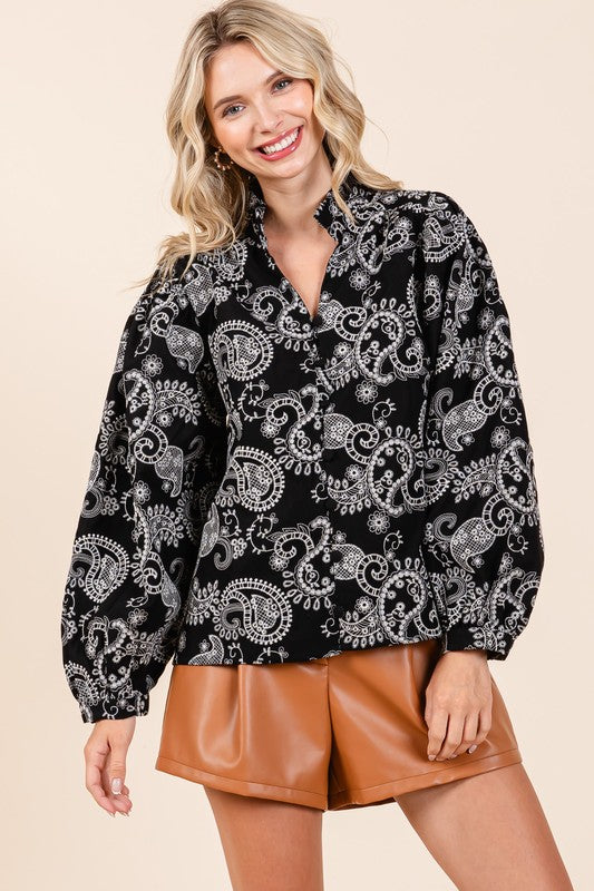 GeeGee Paisley Eyelet Laced Blouse