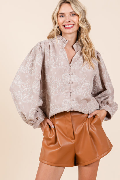 GeeGee Plus Size Paisley Eyelet Laced Blouse