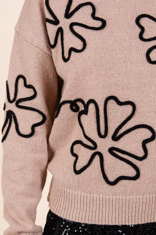 Floral Embroidered Knit Sweater