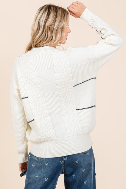 GeeGee Cable Knit Long-Sleeve Sweater