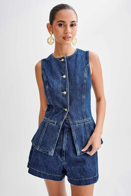 Denim Button Up Top and Shorts Set