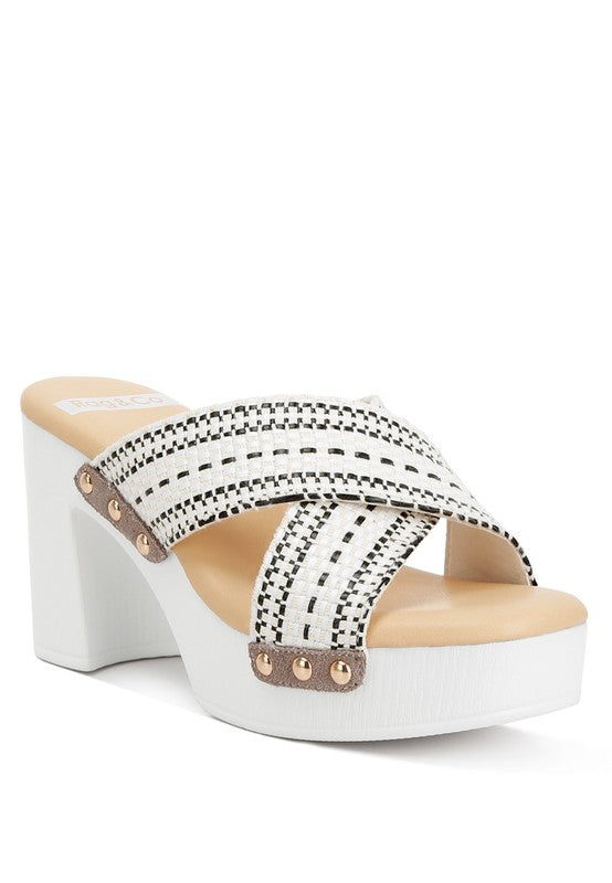 FINLEY Raffia High Block Heel Mules