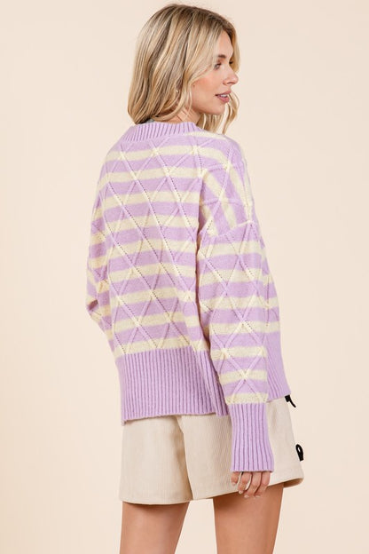 GeeGee Plus Size Striped Argyle Knit Sweater