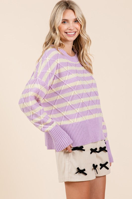 GeeGee Plus Size Striped Argyle Knit Sweater