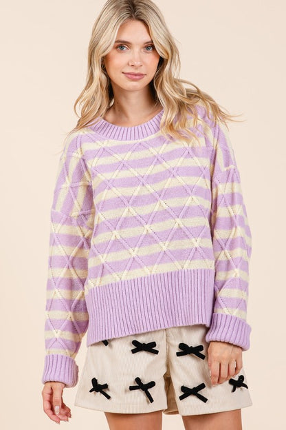 GeeGee Plus Size Striped Argyle Knit Sweater