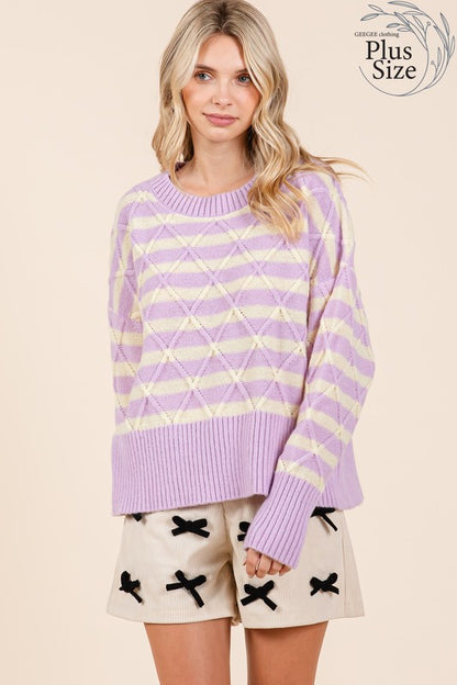 GeeGee Plus Size Striped Argyle Knit Sweater