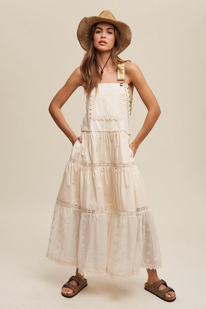 Listicle Laced and Tiered Romantic Overall Maxi Dress